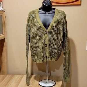 NWT No Boundaries Olive Open Knit Crop Sweater XL